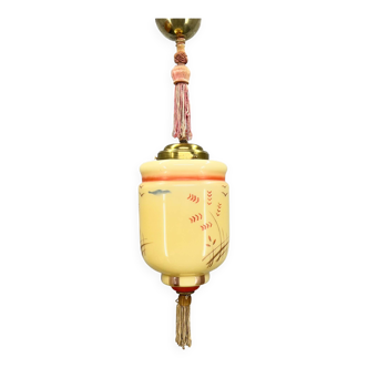 Art Deco Hand Painted Pendant Light, Germany 1920's