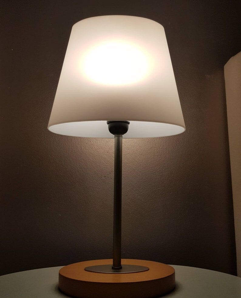 Wooden and metal lamp with plastic lampshade from the 1980s