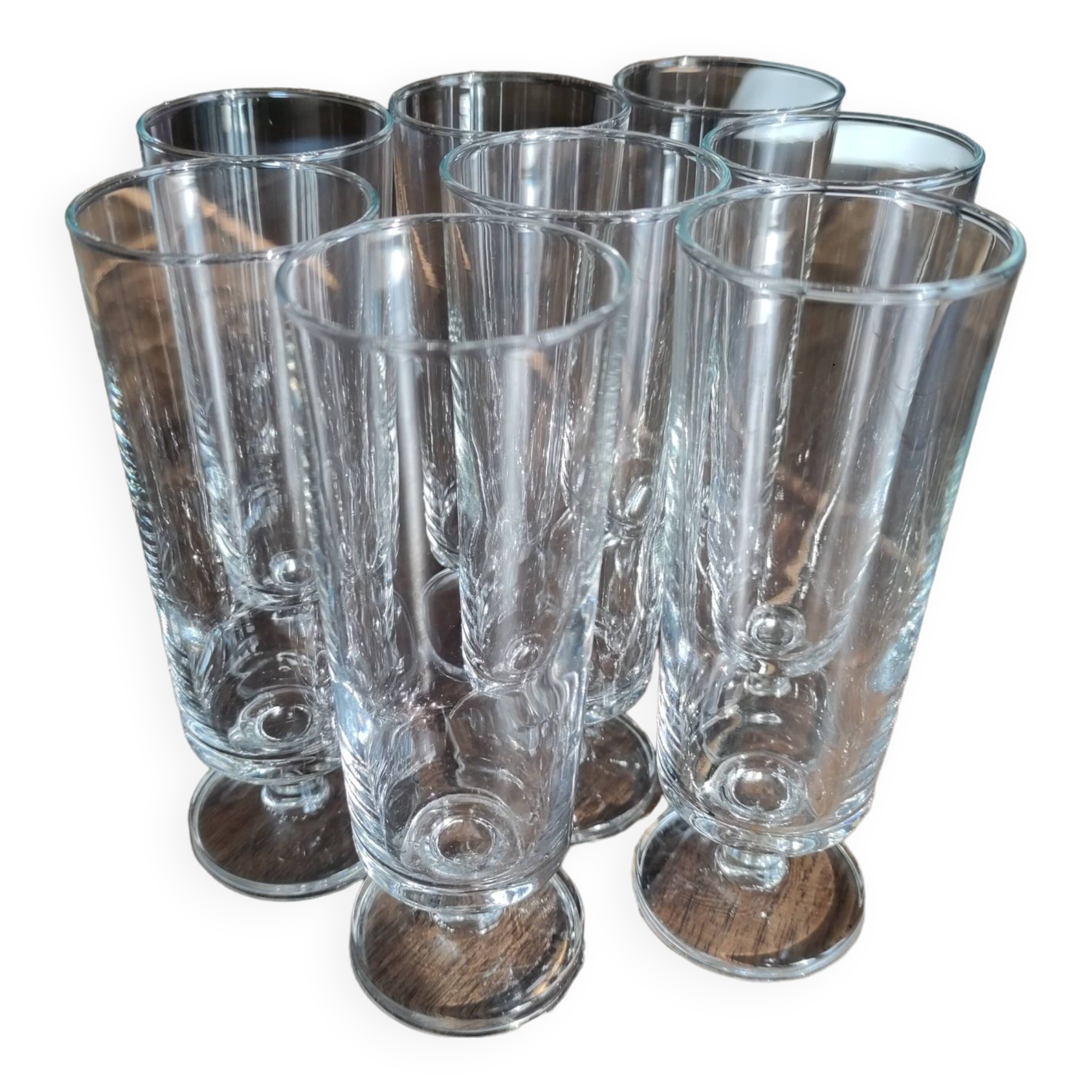 Set of 8 vintage glass champagne flutes Luminarc transparent Sweden model