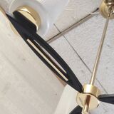 Modernist chandelier with 3 lights in metal, brass, and opaline globe - 1950s