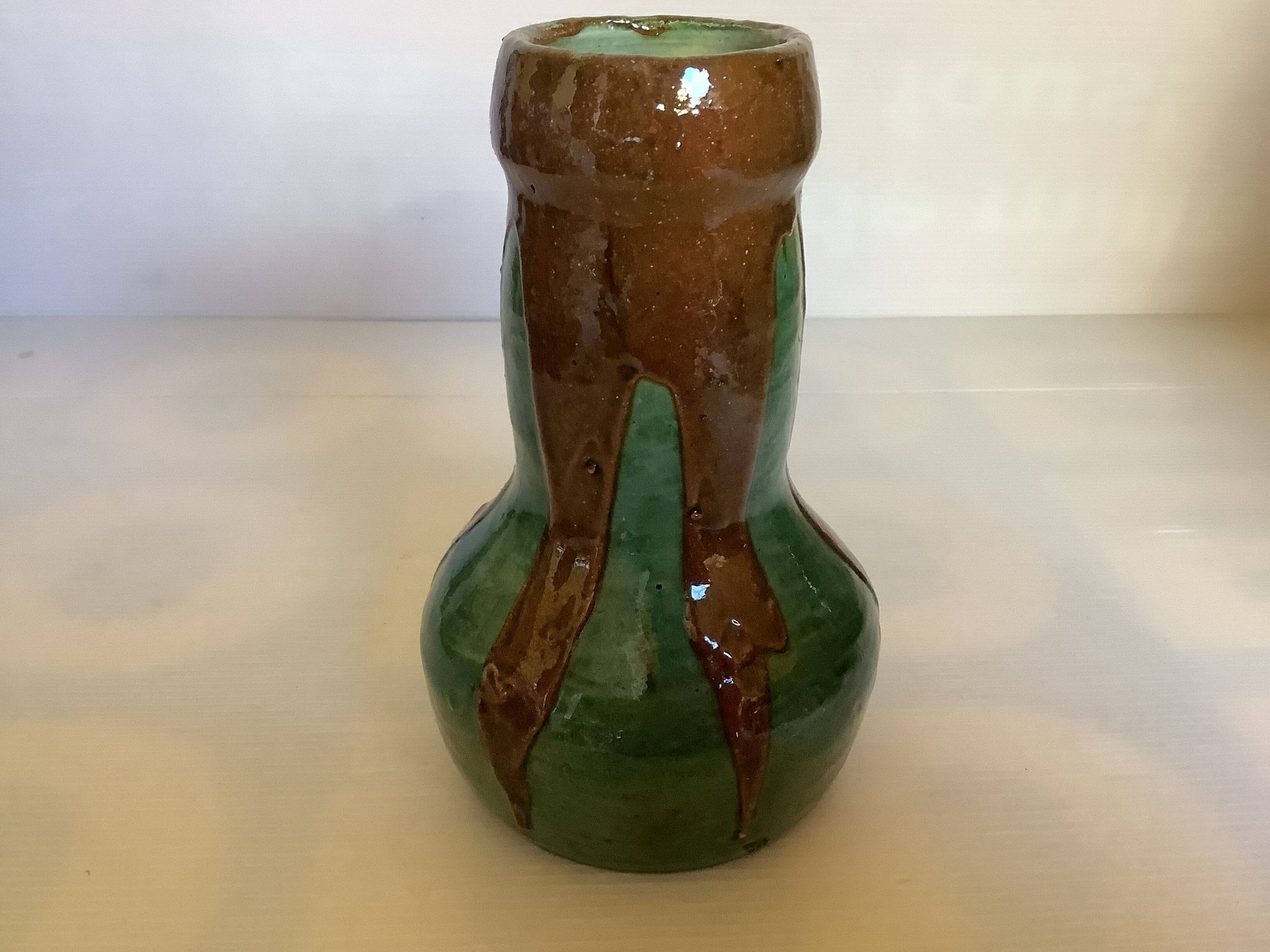 Vase bicolore vert et marron grès céramique