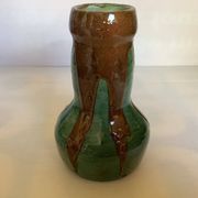 Vase bicolore vert et marron grès céramique