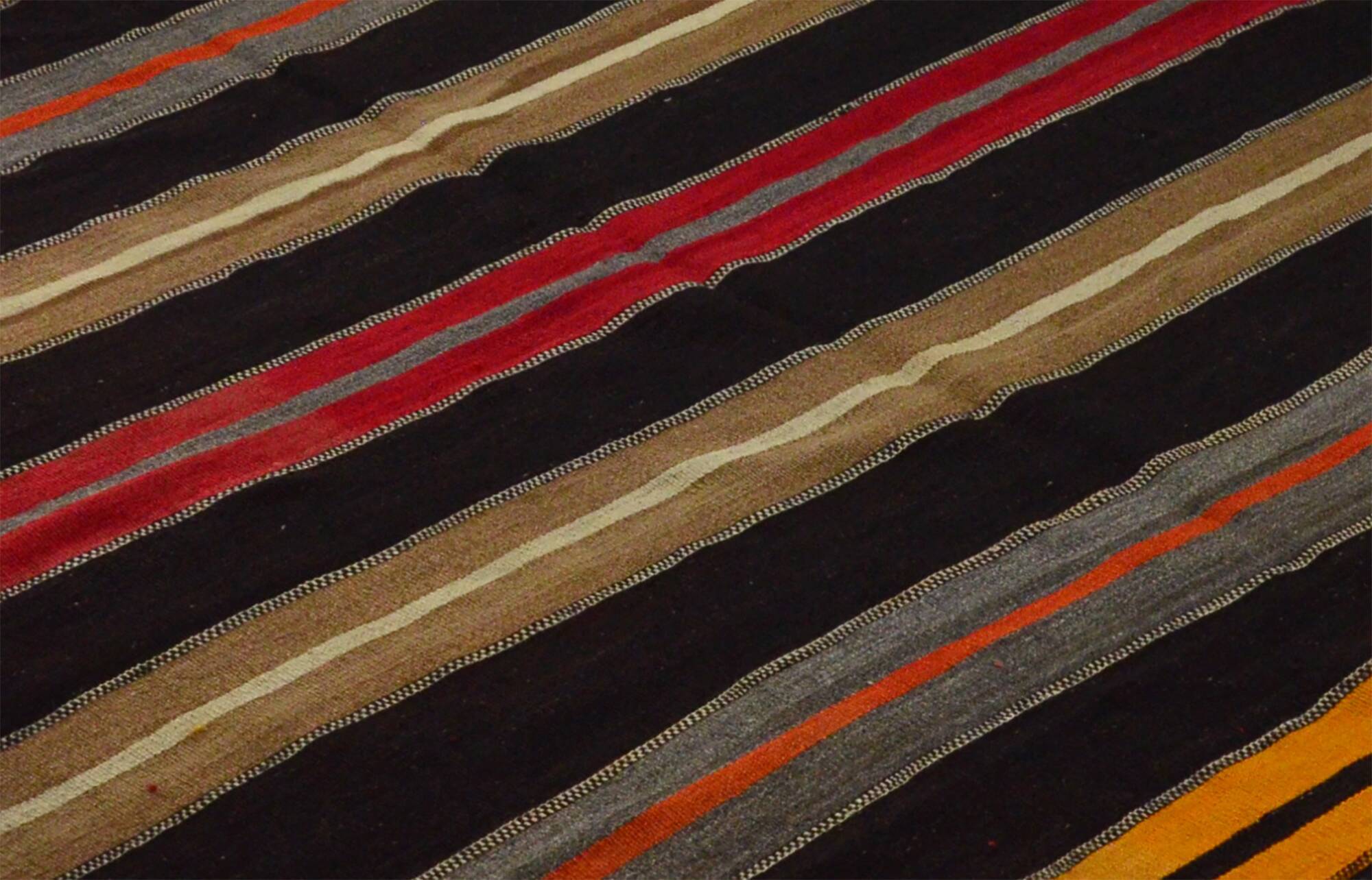 Grand Turkish Kilim Yuruk Vintage Stripe 220x335 cm Red Yellow Beige