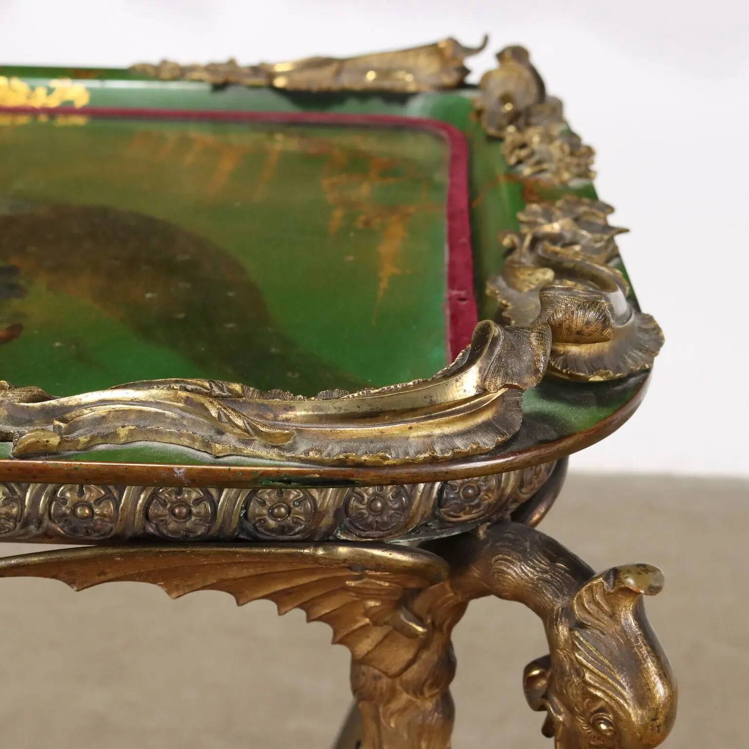 Table basse ancienne Middle Victorian en bronze et papier mâché, Angleterre, XIX Century