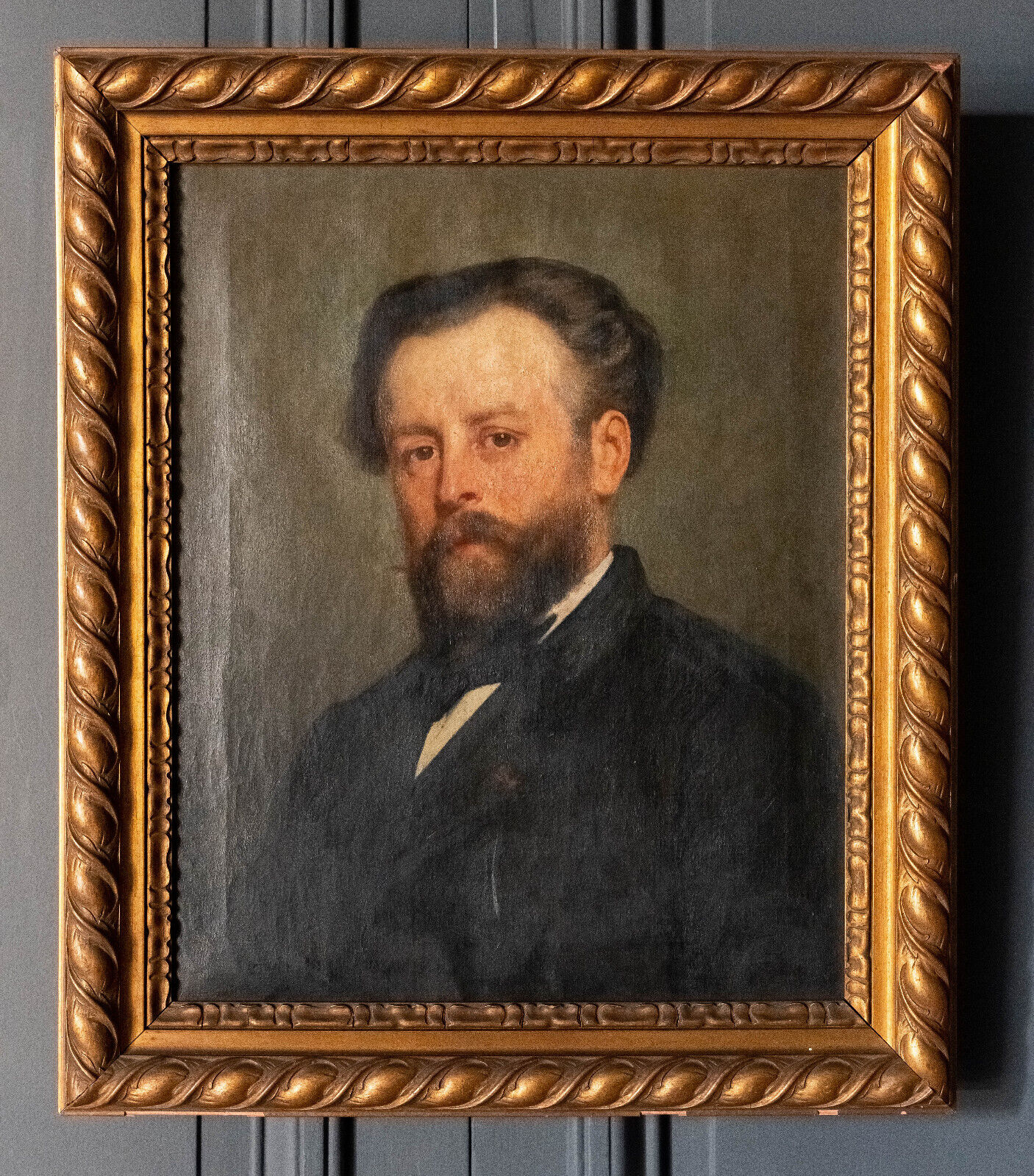 Oil on canvas portrait of bearded man XIXth Stamp Jerome Ottoz H
