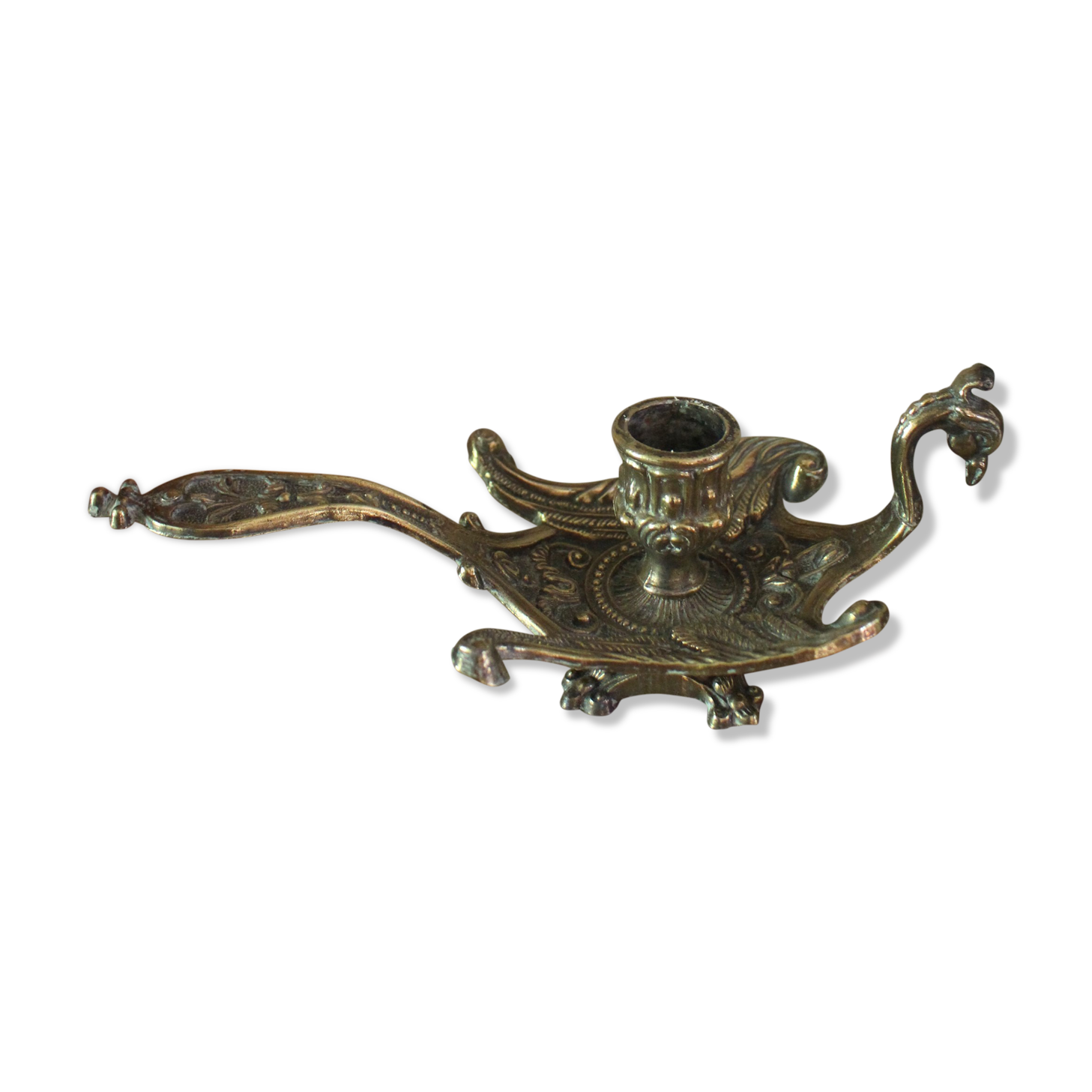 Brass candle holder cave rat peacock