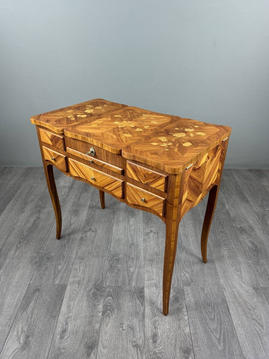 Marquetry Dressing Table, Louis XV Style, 20th Century