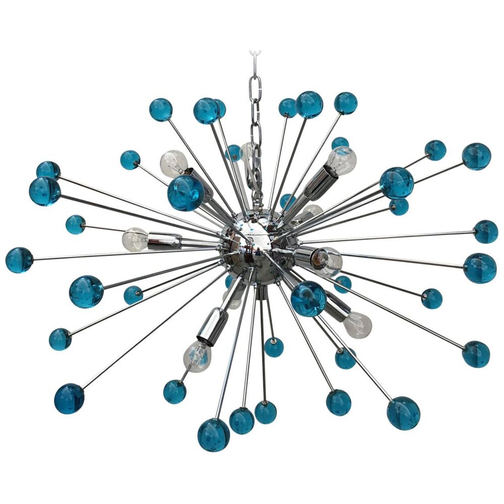 Light-blue “star” murano glass oval sputnik chandelier