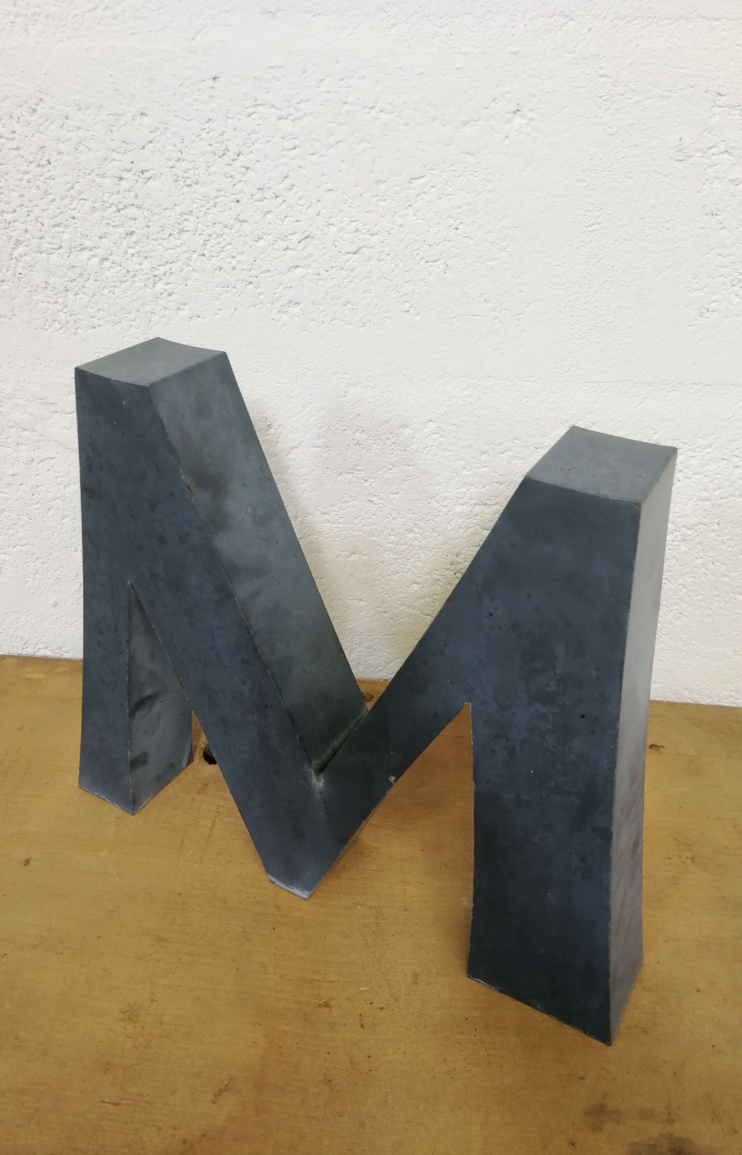 Letter M old embossed and zinc