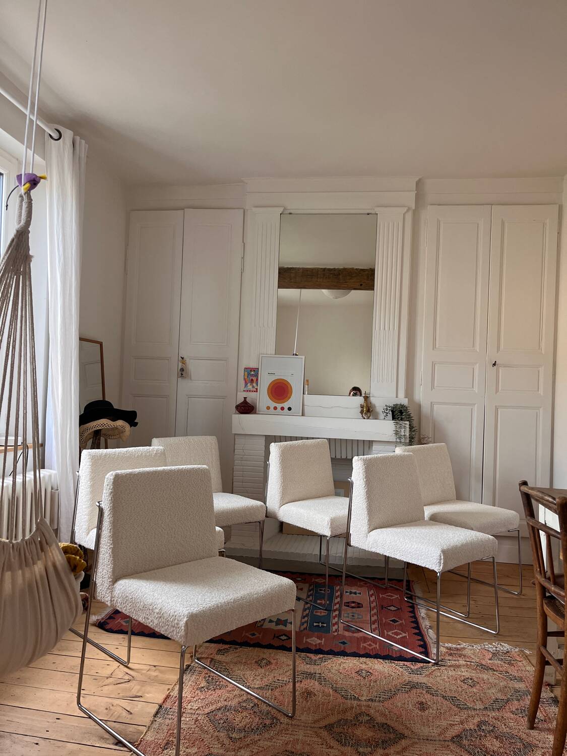 6 Paco Capdell chairs in metal and boucle fabric.