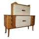 Buffet Art déco en érable, cuir et verre. Laszlo Hoenig, Londres, 1940.