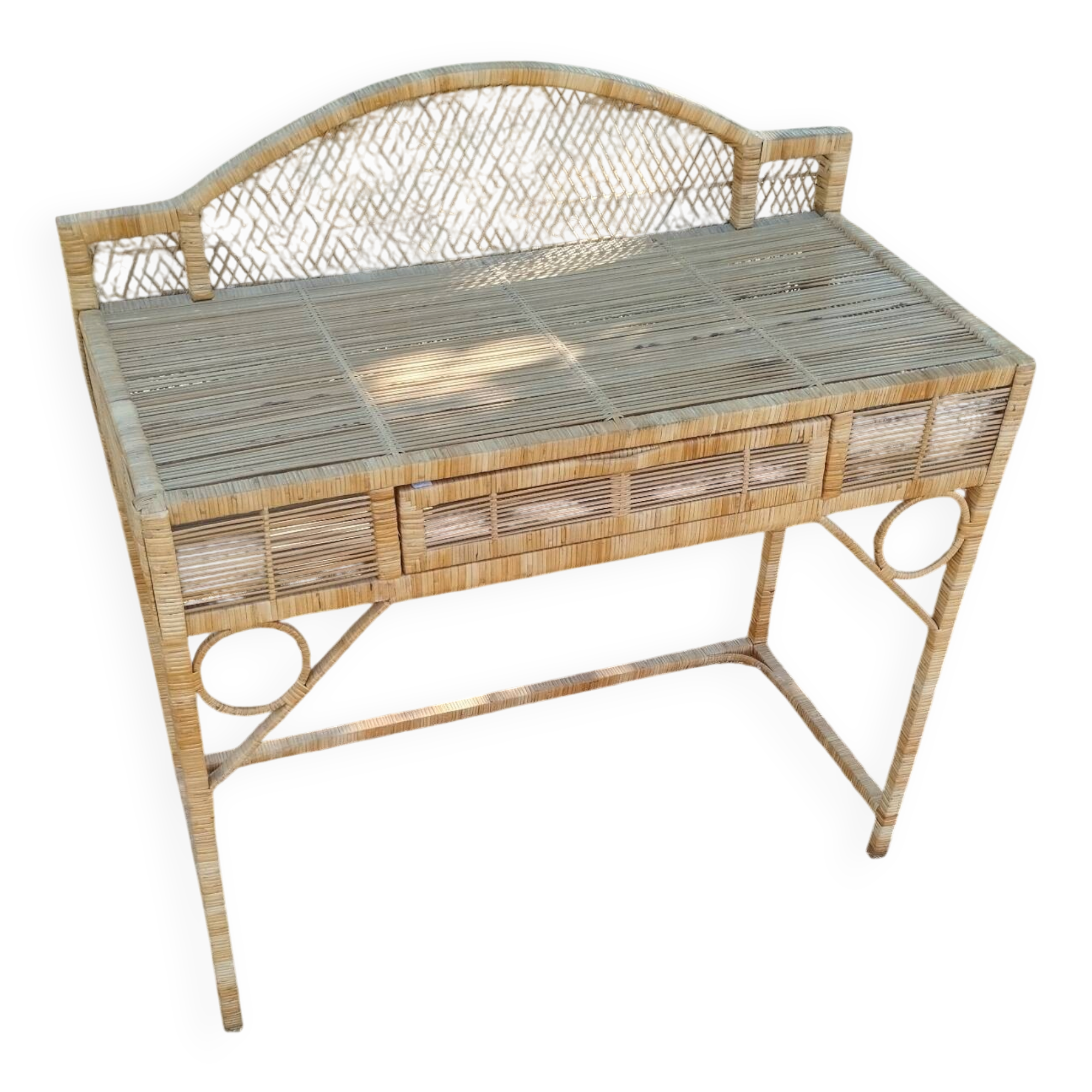 Bureau ancien en rotin osier vintage
