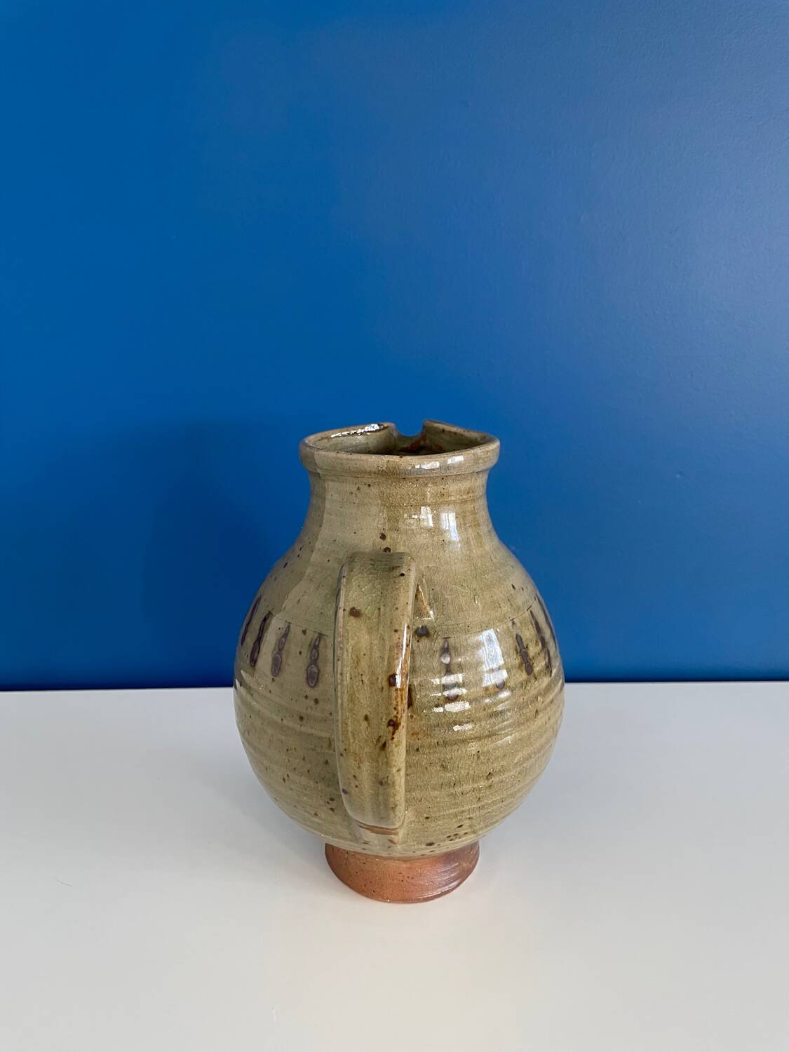 Vintage enameled terracotta pitcher carafe