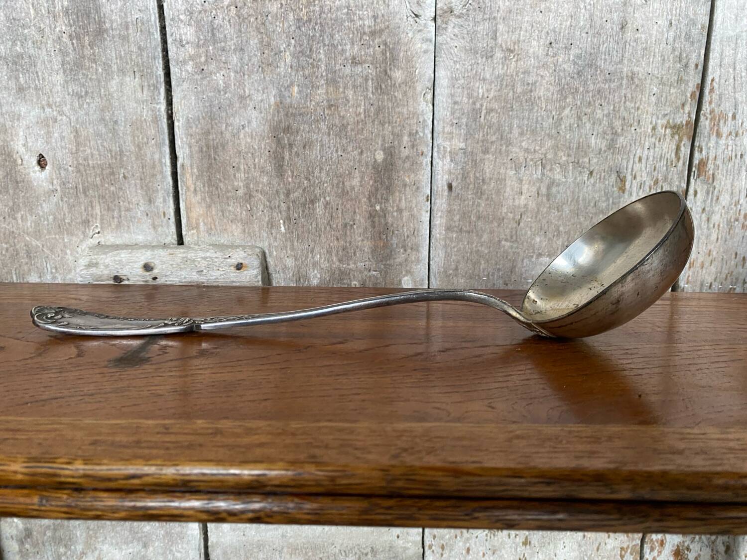 Old SFAM Goldsmith's Ladle Silver Plated Metal 12G Leaf Decor #B342