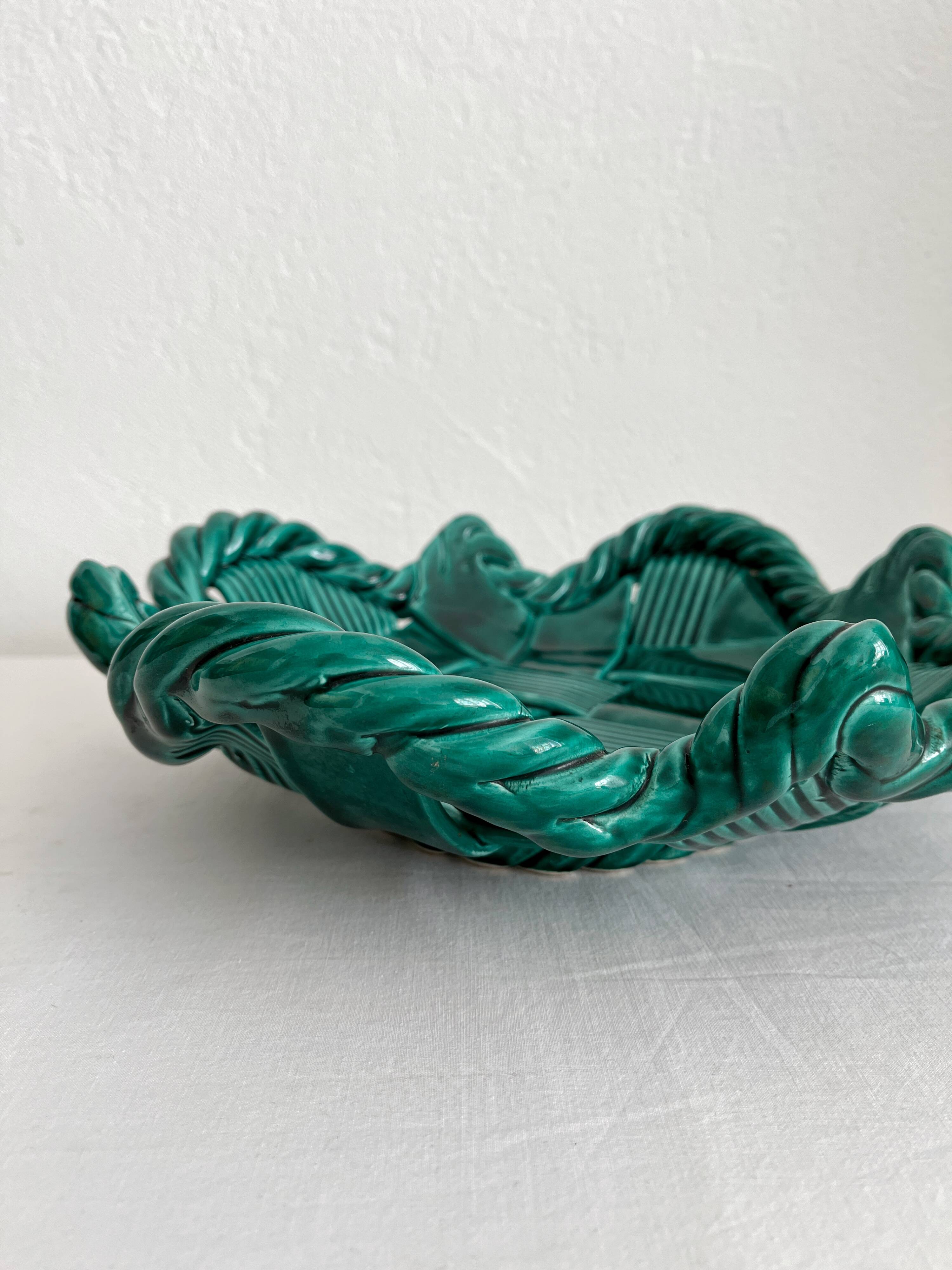 Vintage woven ceramic fruit bowl basket