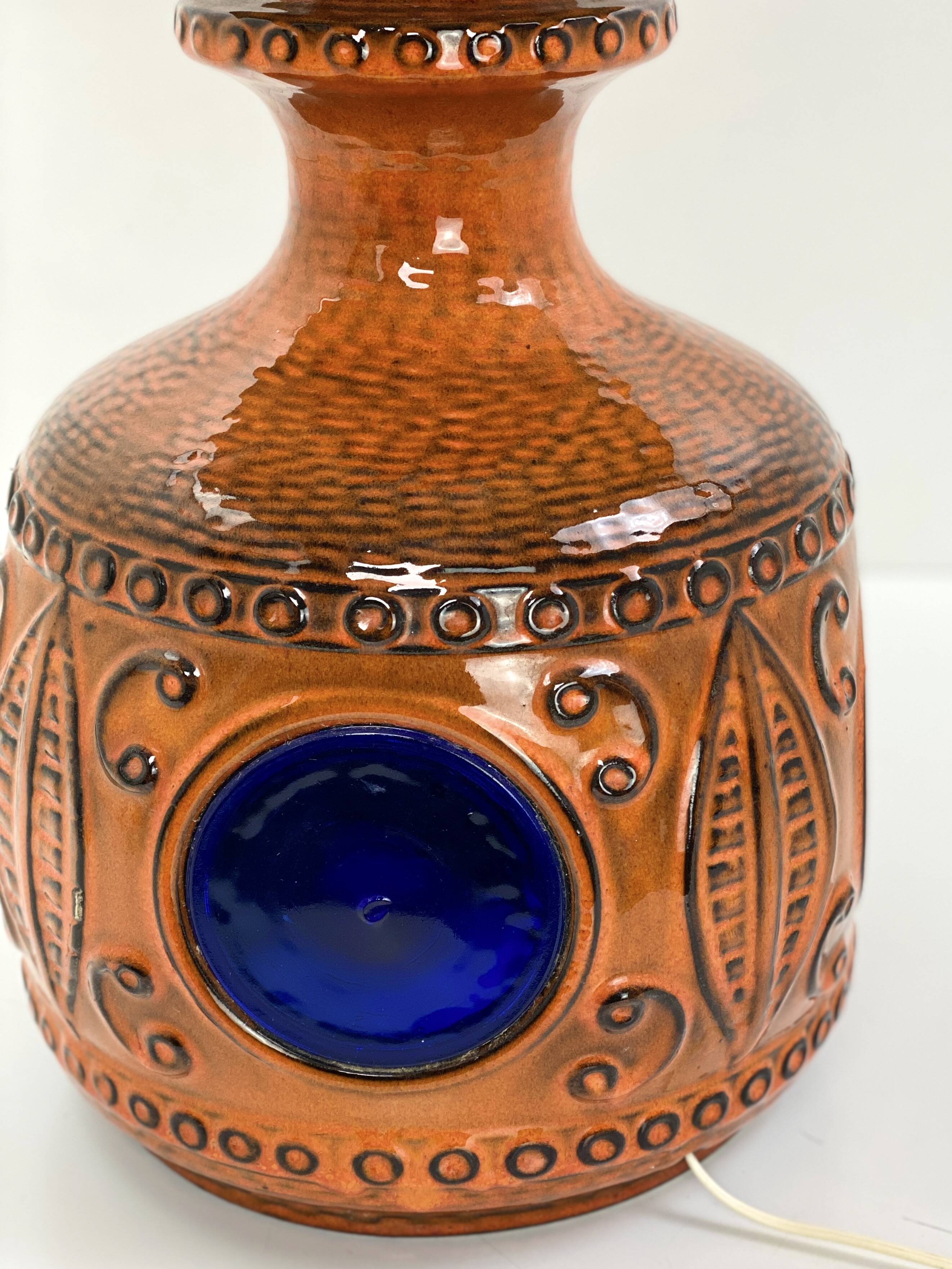 Large vintage ceramic lamp – cobalt blue decor – 1960s/70s