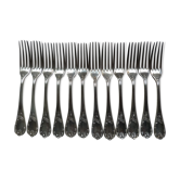 Lot 12 old silver metal forks Christofle Marly model floral decoration