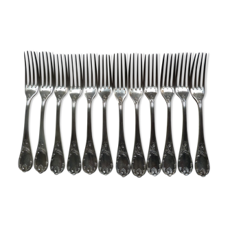 Lot 12 old silver metal forks Christofle Marly model floral decoration