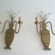 Pair of brass and crystal wall sconces