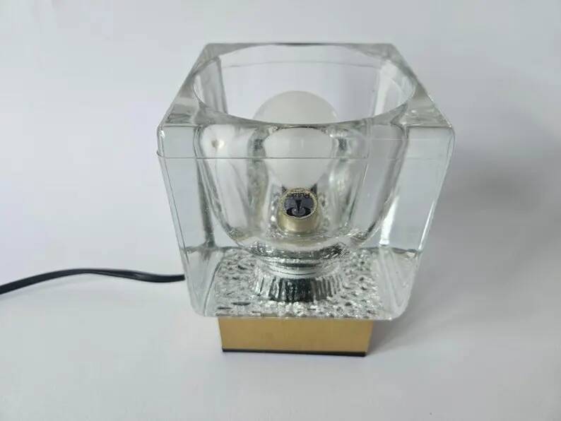 Midcentury Rare Ice Cube Glass Table Lamp, Peill & Putzler, Germany, 1970s