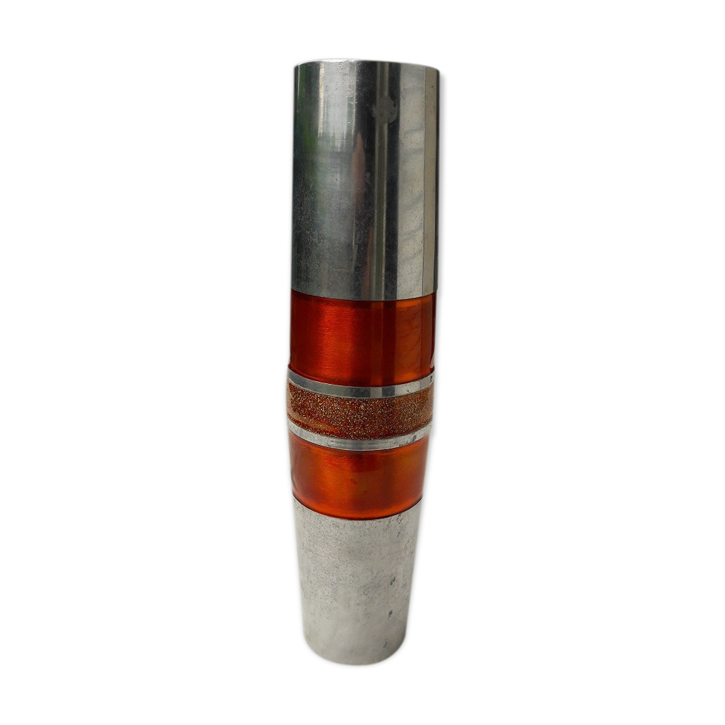 Orange and grey metal vase