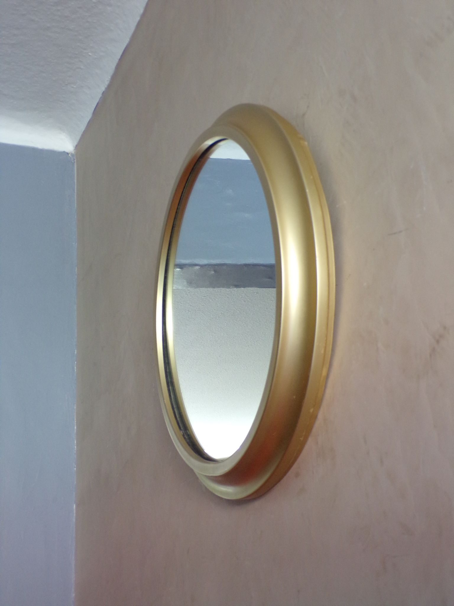 Vintage round mirror with gold metal frame 44 cm Ø