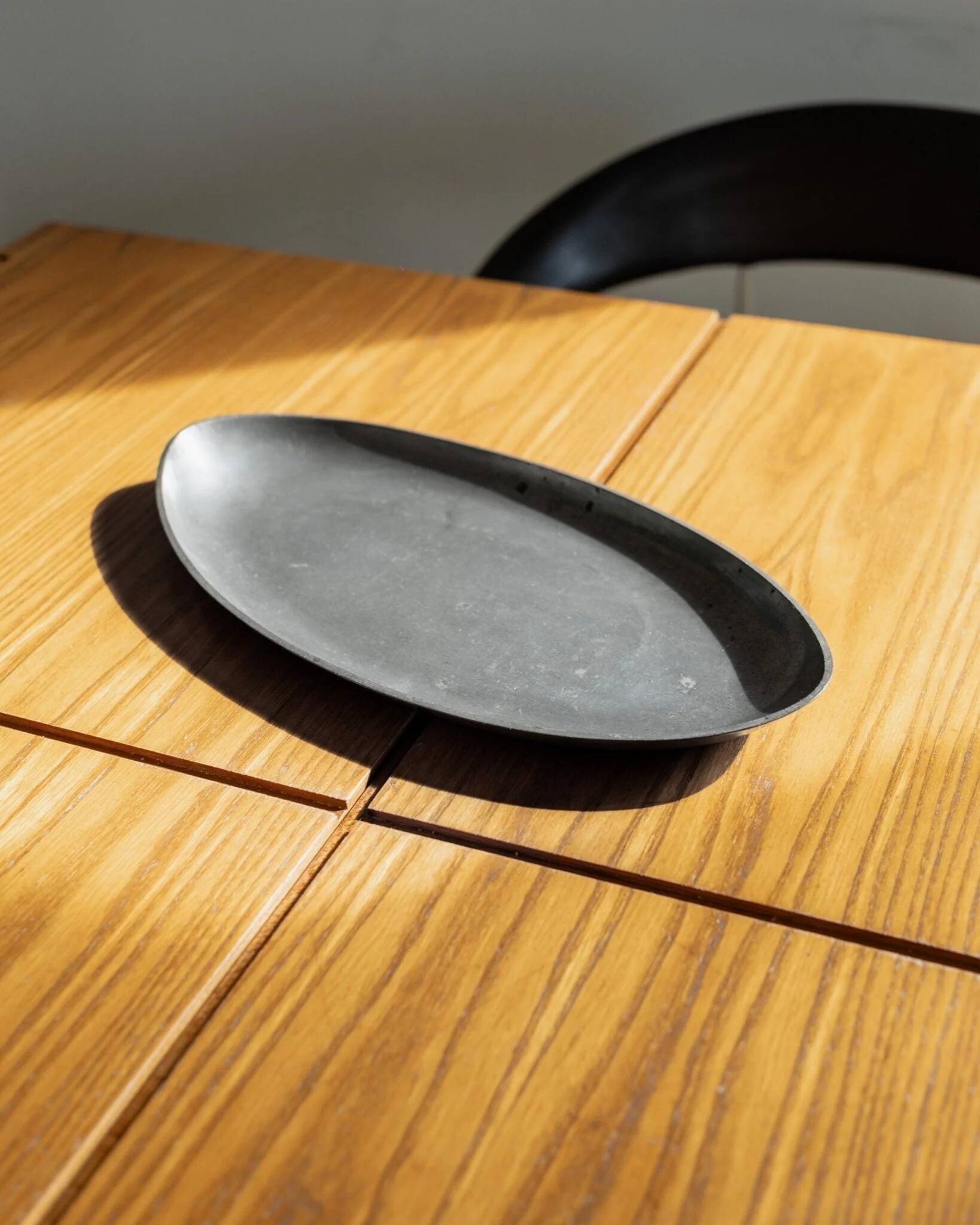 Oval vintage pewter tray by Just Andersen - silver-gray metal, Art Deco Denmark 1930s