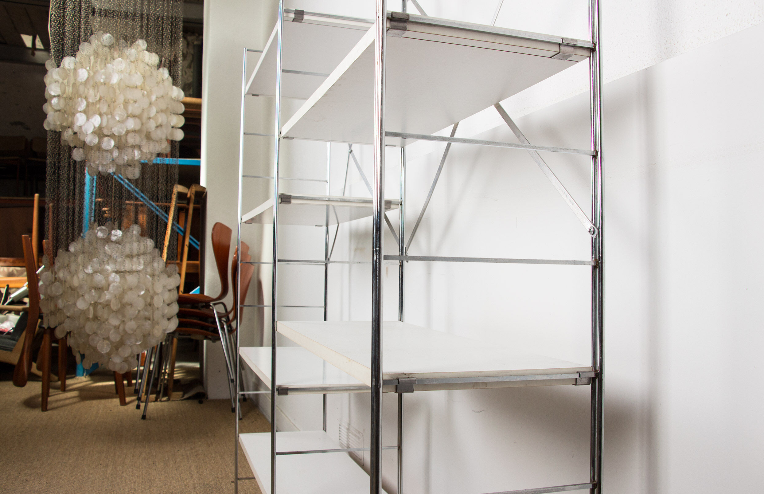 Vintage modular shelving unit in wood and aluminum, 1970s