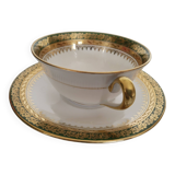 Limoges porcelain tea or chocolate cup, green and gold