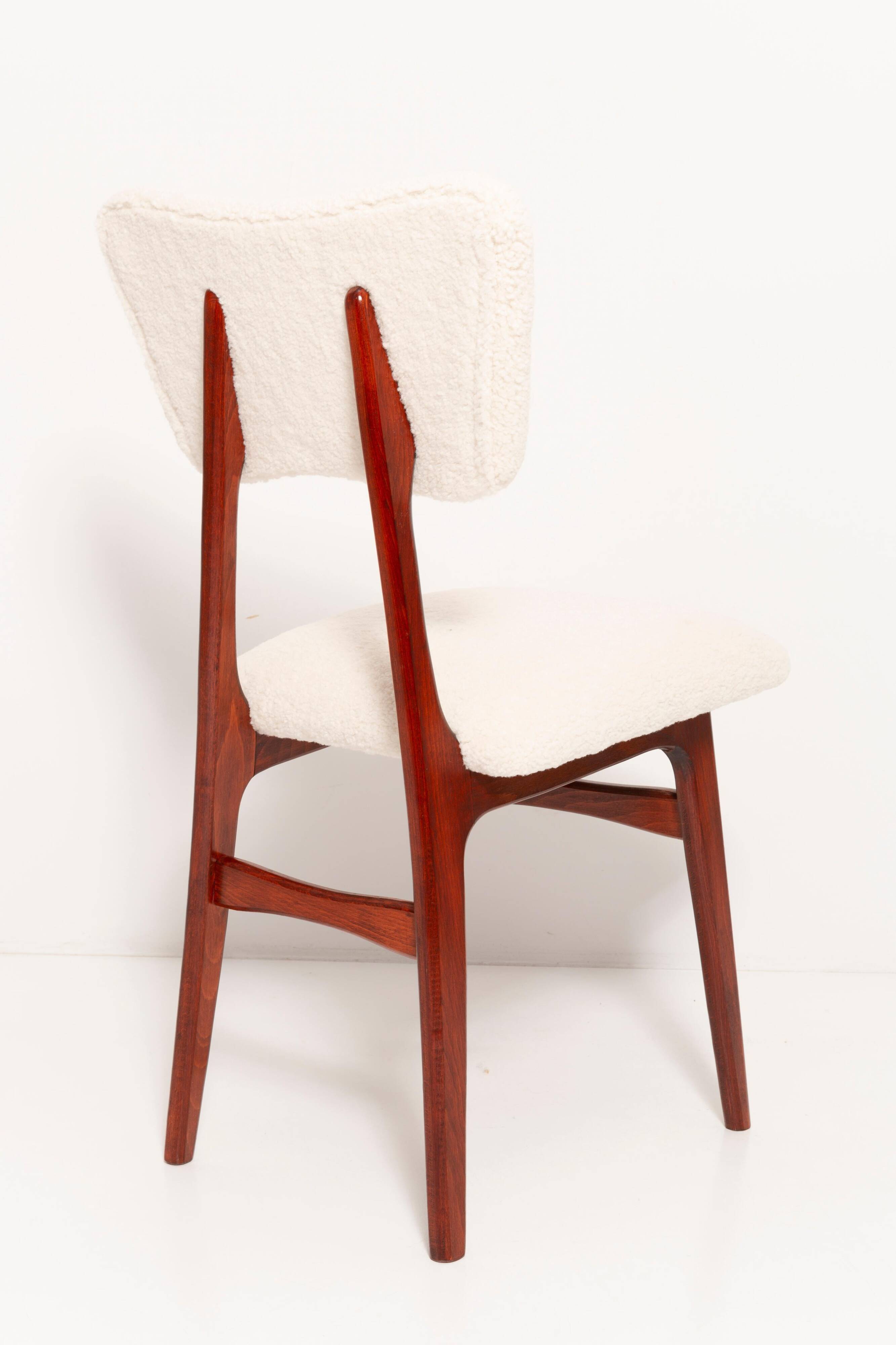Beech wood armchair in cherry colour with cream boucle fabric - 20th century, Europe, 1960.
