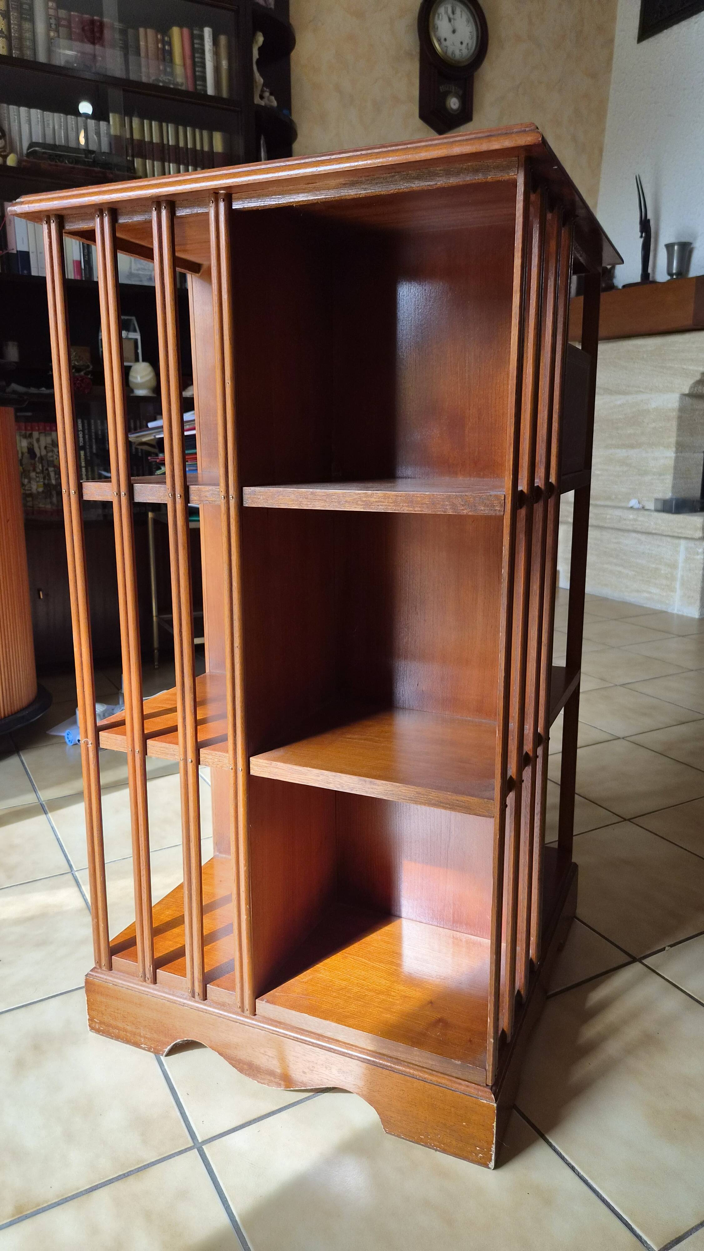 English-style revolving library - Green leather gilded shelf
