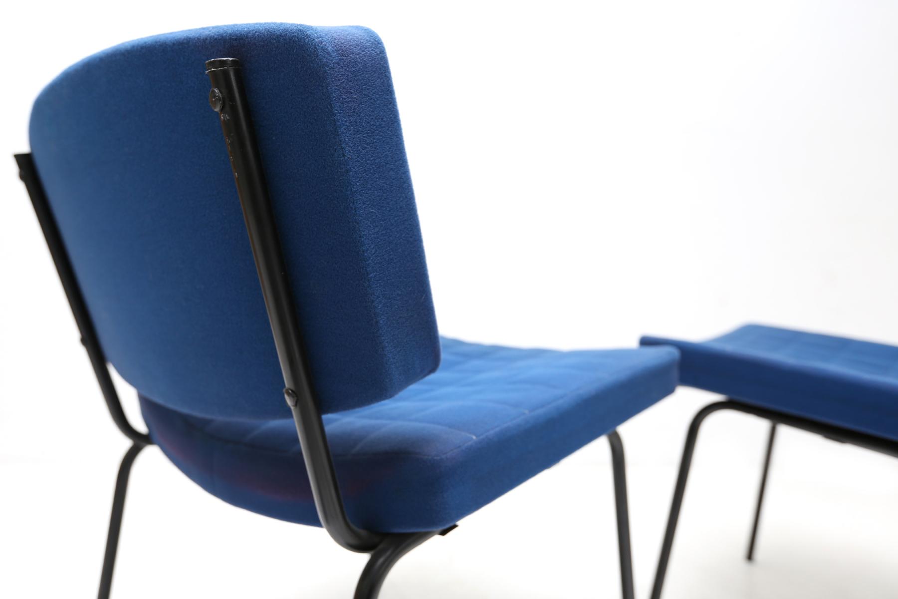 Pair of chairs royal blue Pierre Guariche for Meurop 1950 s