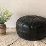 Contemporary leather full black pouf