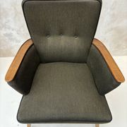 Pair of vintage wooden and fabric armchairs from the 1960s.