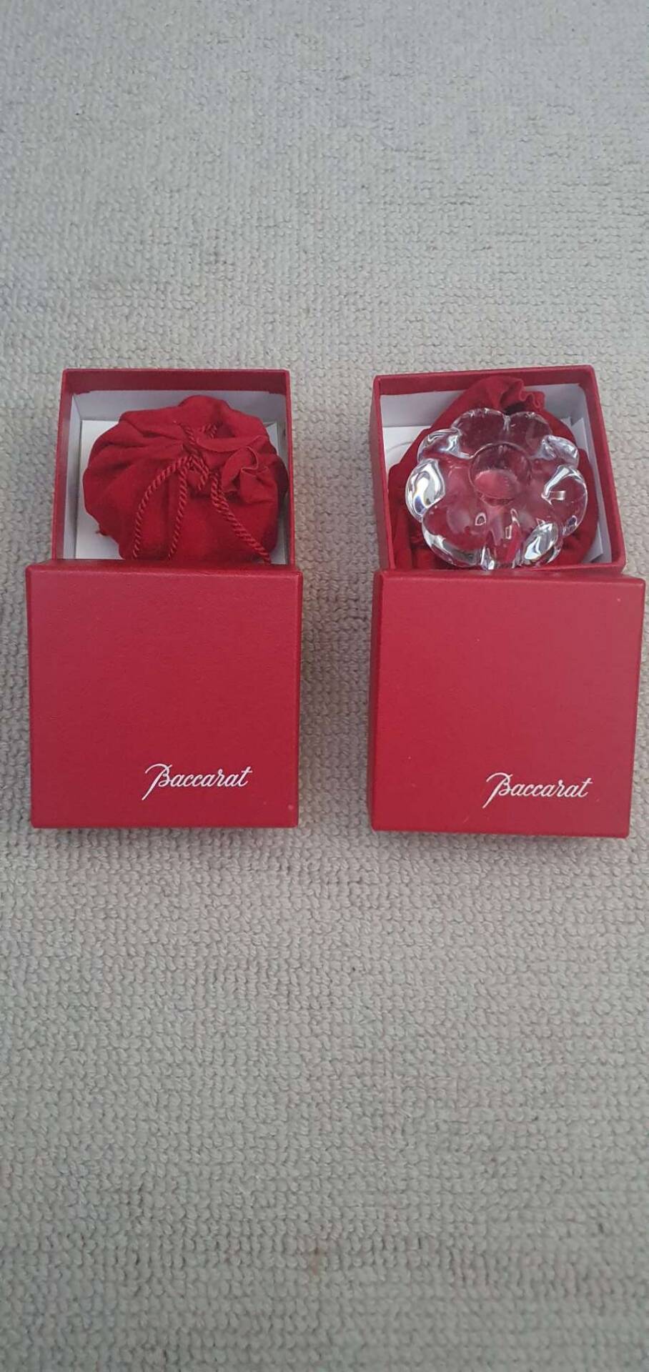Pair of Baccarat crystal candlesticks, flower/rose model — new condition