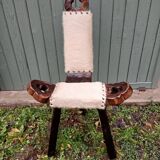 Tripod chair/stool in wood and goatskin