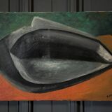 Oil on canvas by A. Gareau 1959 still life with ceramics