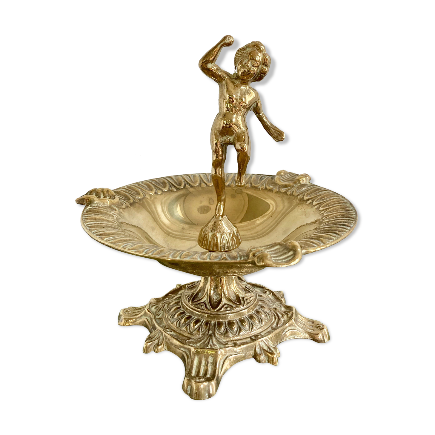 Brass cherub pocket-empty ashtray