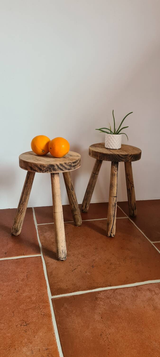 Pair of brutalist tripod stools