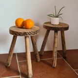 Paire de tabourets tripodes brutalistes