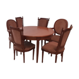 Set round table two armchairs and four chairs