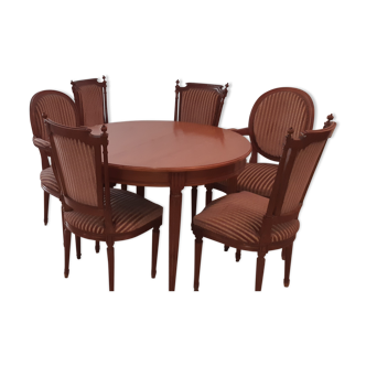 Set round table two armchairs and four chairs