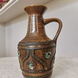 Rustic Ceramic Jug: 1970s West German Pottery Vase, Boho Decor