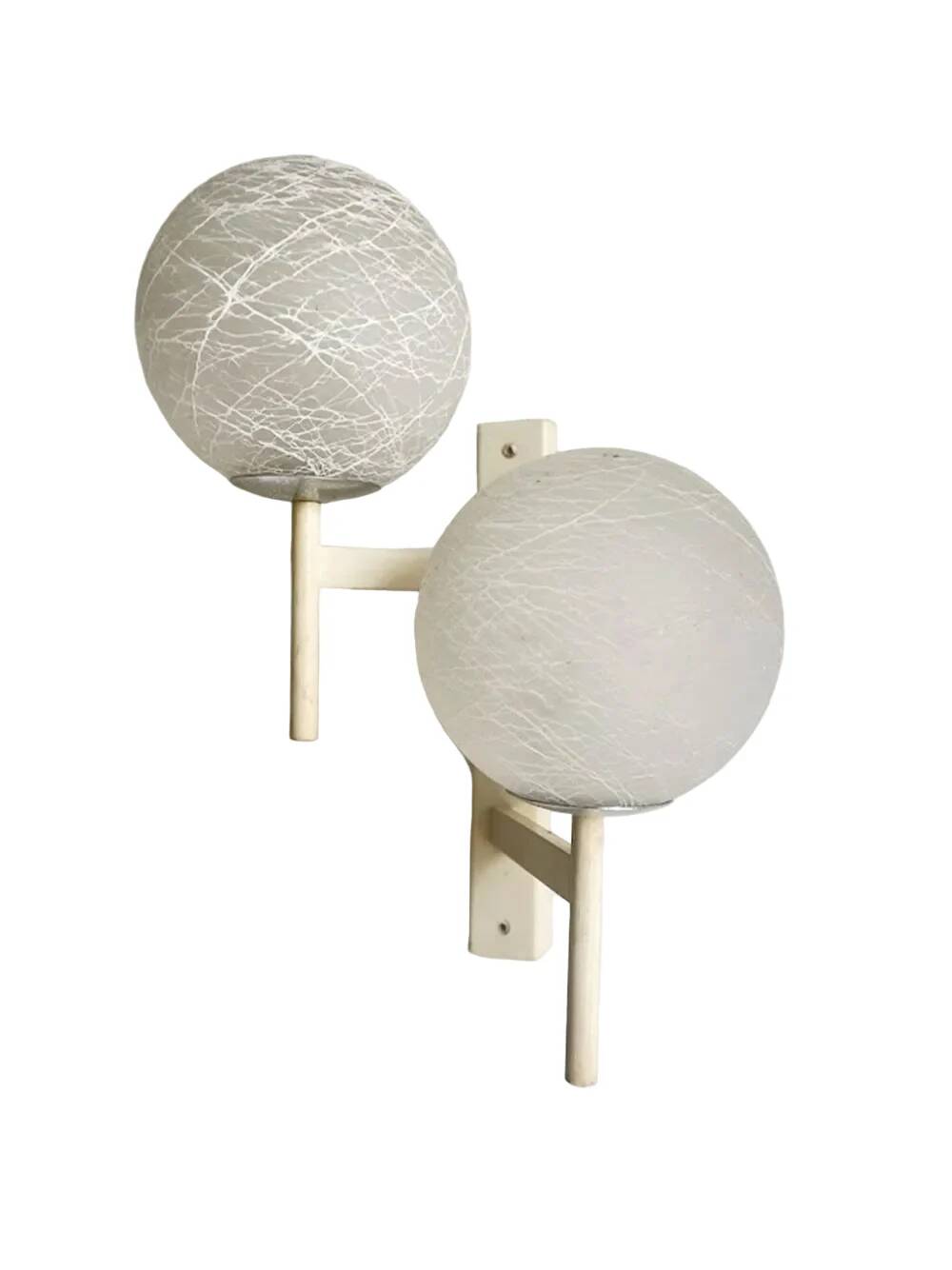 Mid-Century Modern double globe wall light in cracked opaline glass, Switzerland 1960s