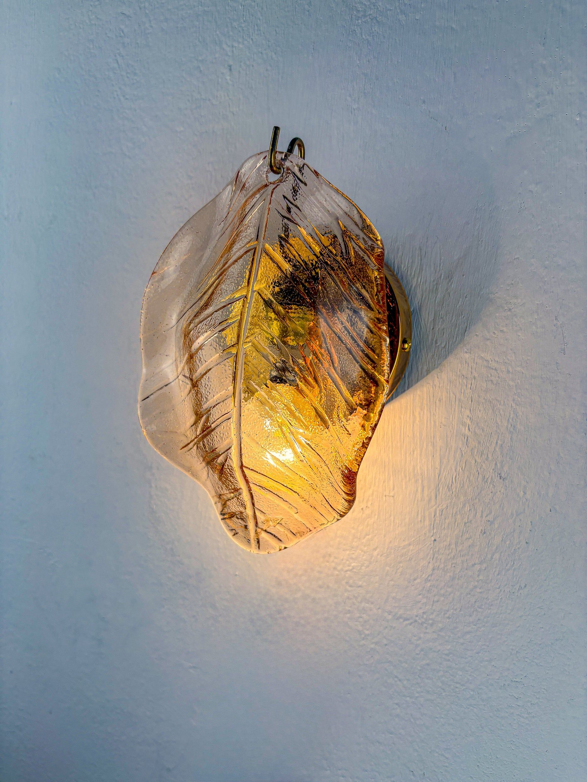 Applique murale en verre de Murano rose "Feuille" italienne, années 1970