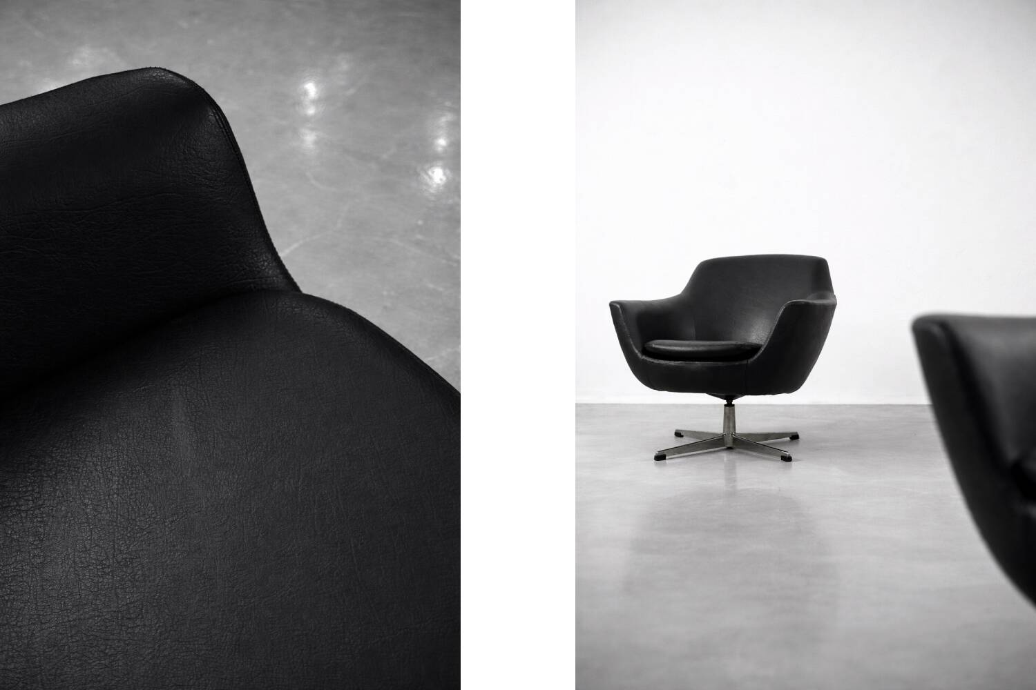 Vintage Mid-Century Scandinavian Modern Black Swivel Chairs, Set of 2