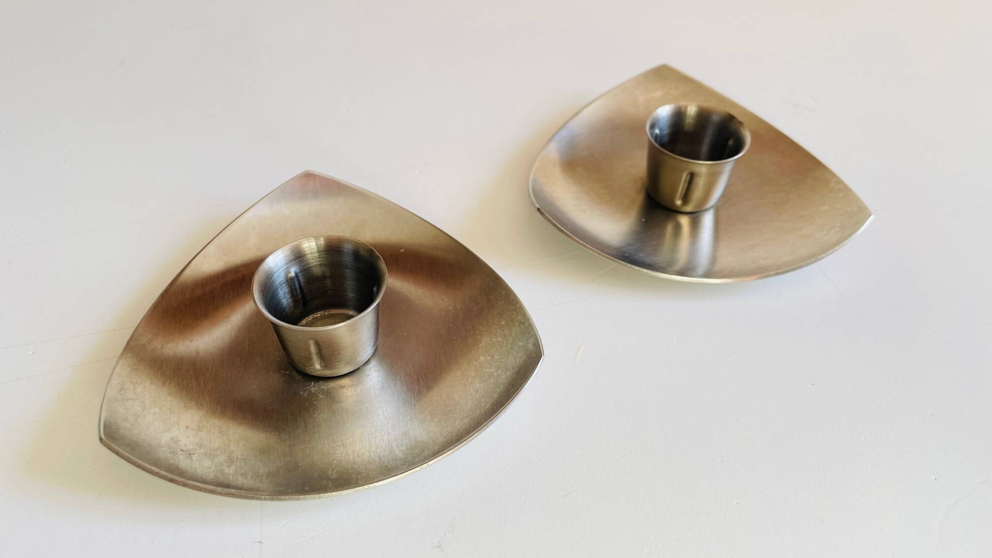 Bougeoirs géométriques métal brossé vintage