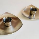 Vintage brushed metal geometric candle holders