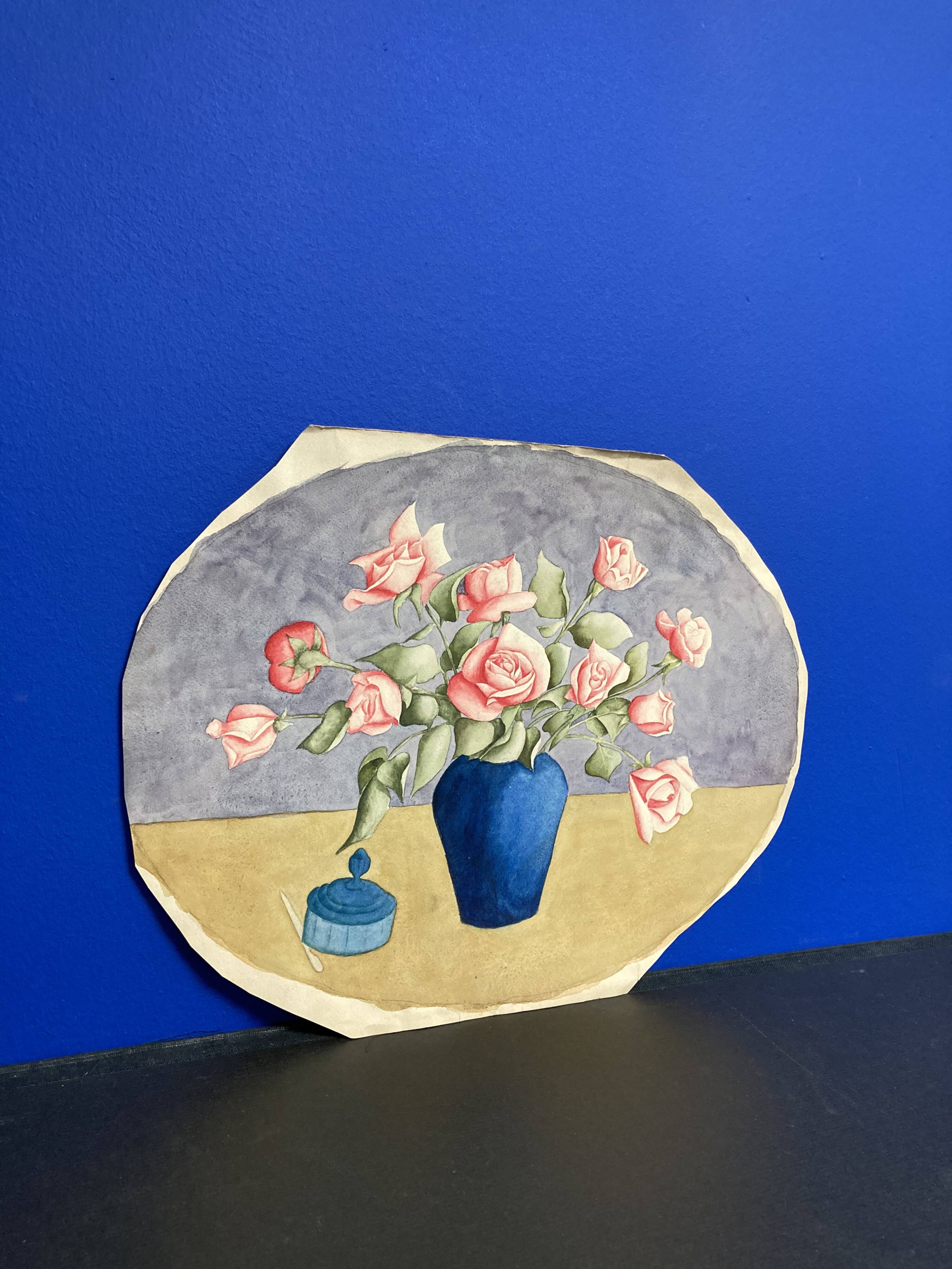 Watercolor with vintage double-sided rose bouquets