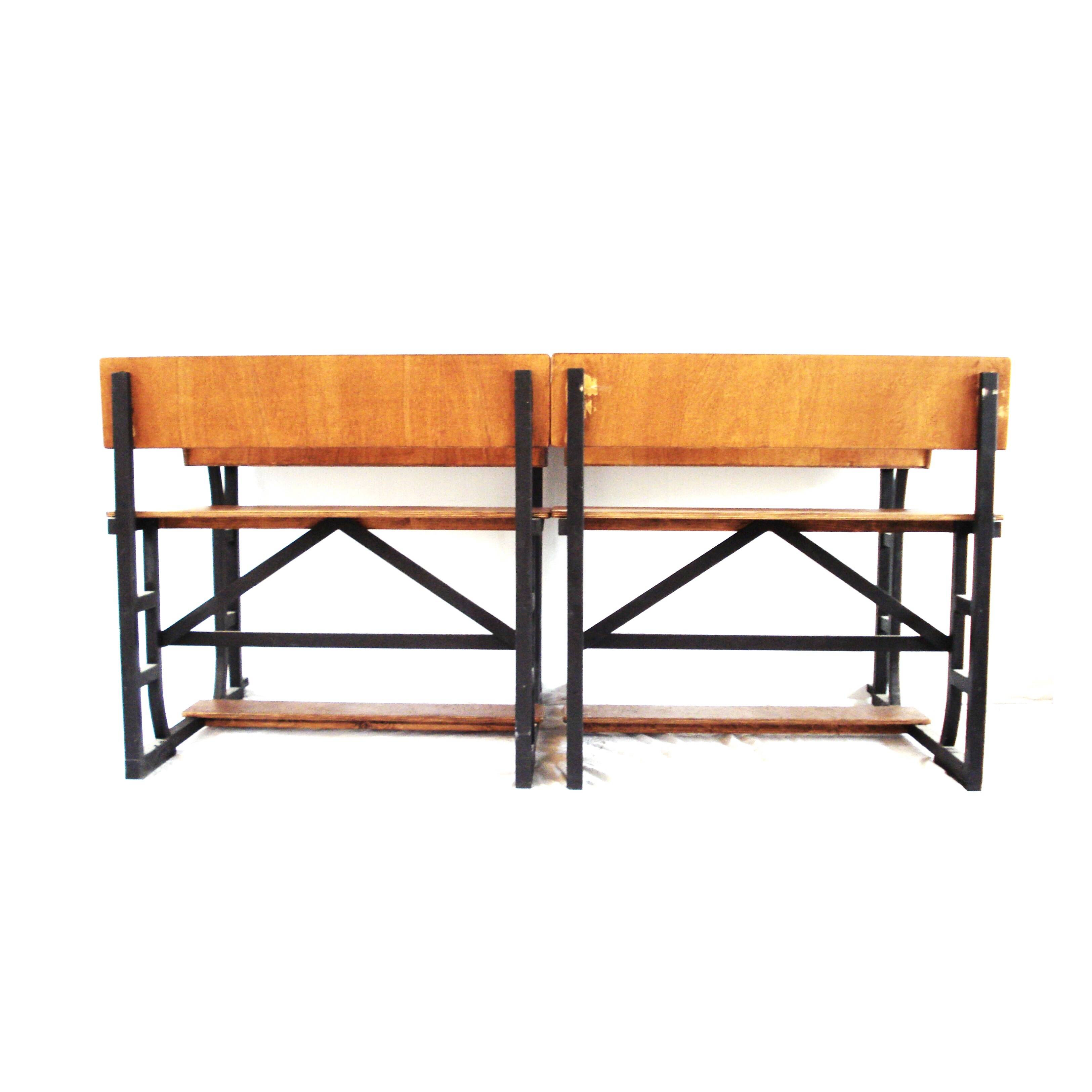 Large wooden school desk on wheels with desk flap, great for catering or the office